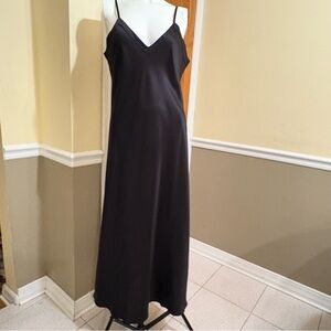 Ginia Elegant V Neck Black Silk Slip Women’s Maxi Dress Sz. 10US/14 AU